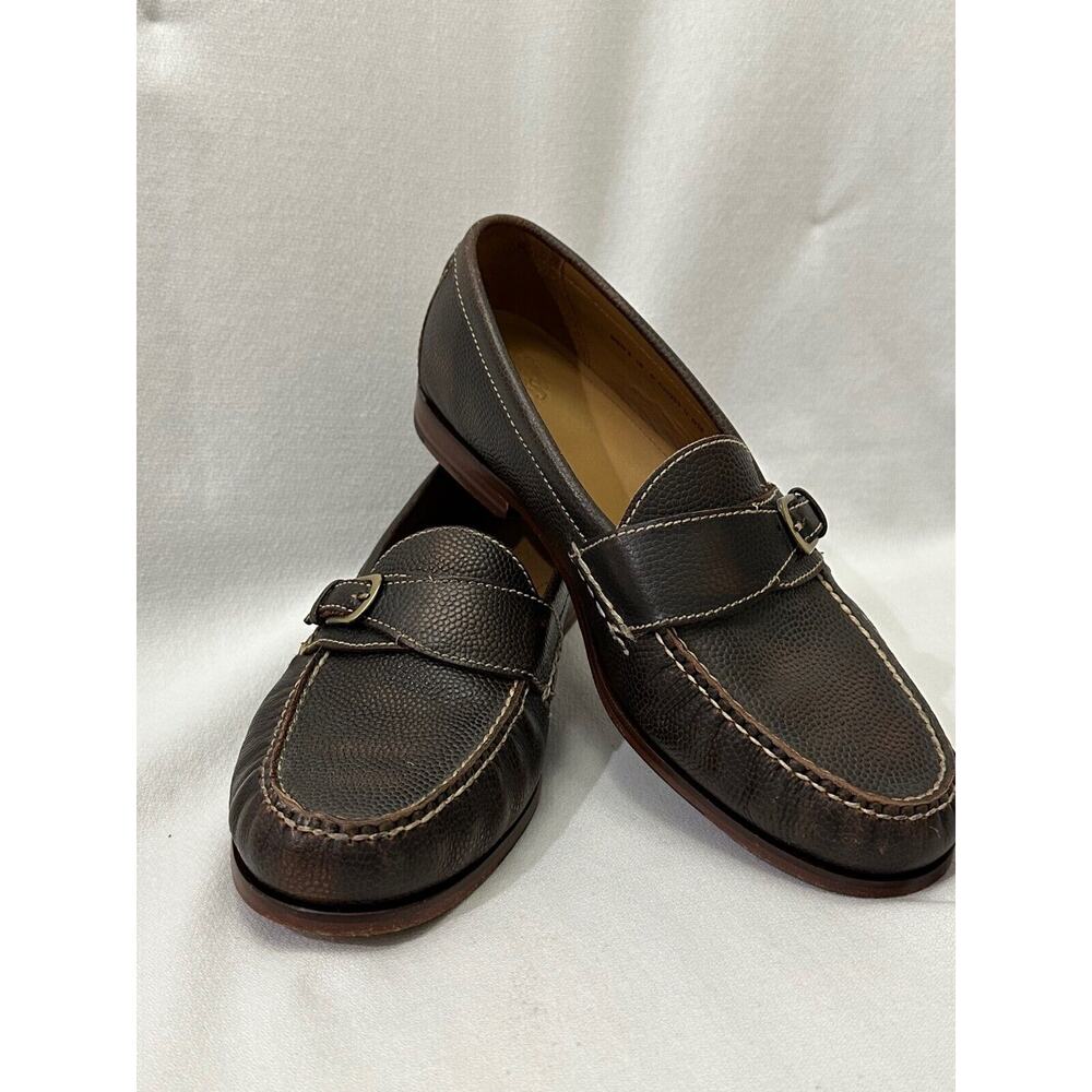 Cole Haan Dark Brown Pebbled Leather Buckle Loafers
